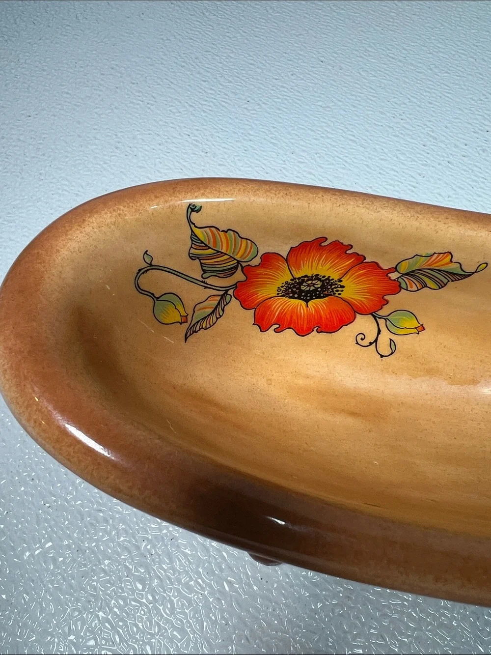Vintage 70's Brown Glazed Pottery Footed Bathtub Soap Holder Bathroom Decor